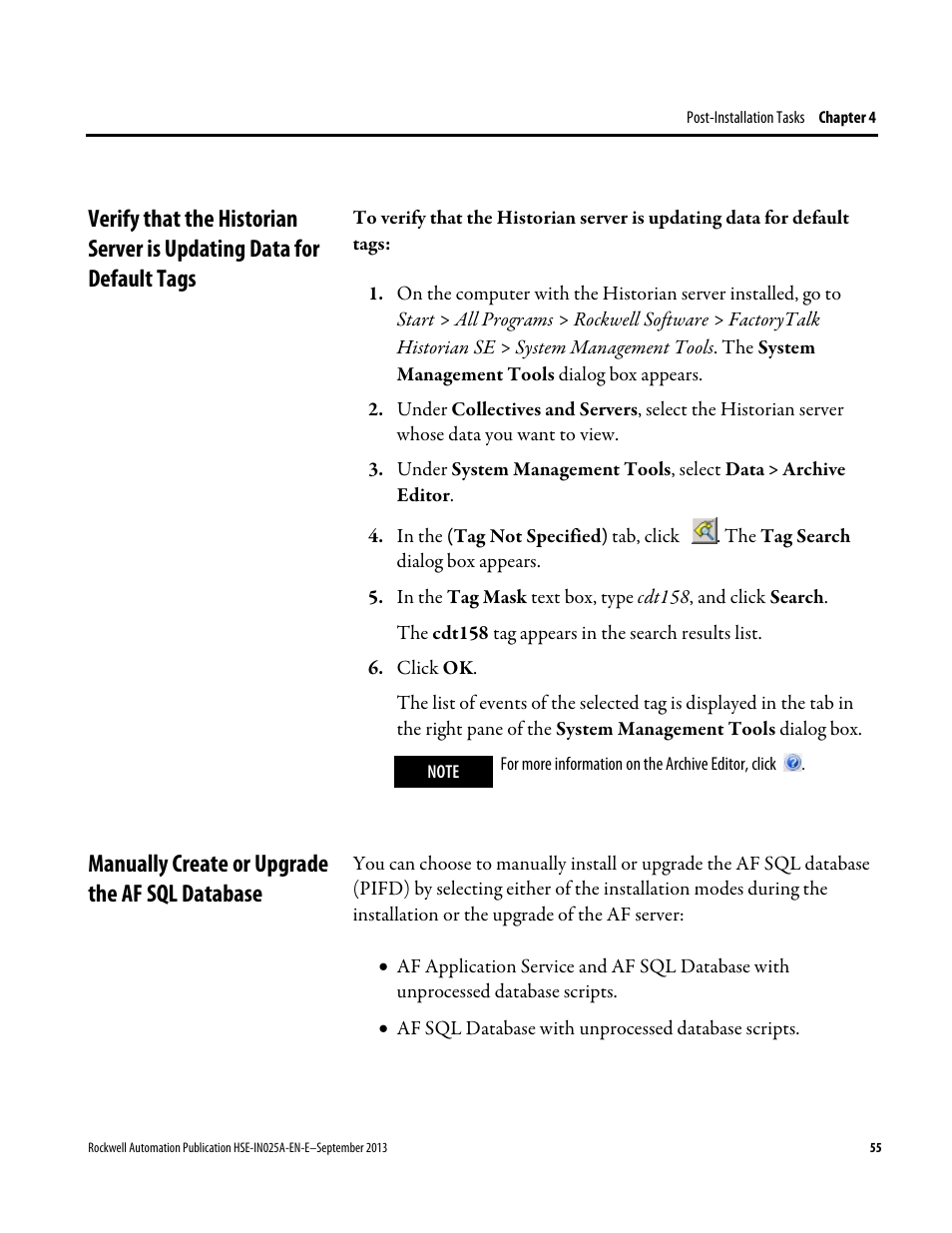 Manually create or upgrade the af sql database | Rockwell Automation FactoryTalk Historian SE 4.0 Installation and Configuration Guide User Manual | Page 55 / 186