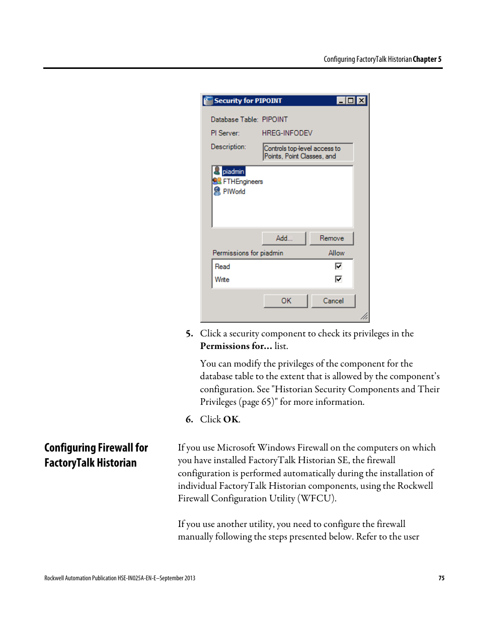 Configuring firewall for factorytalk historian | Rockwell Automation FactoryTalk Historian SE 4.0 Installation and Configuration Guide User Manual | Page 75 / 186