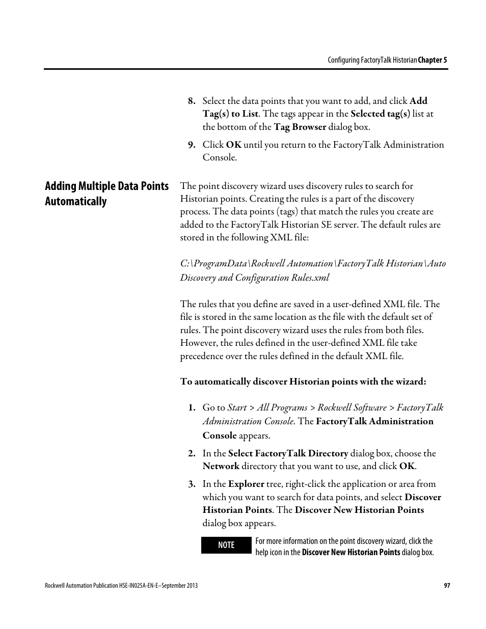 Adding multiple data points automatically | Rockwell Automation FactoryTalk Historian SE 4.0 Installation and Configuration Guide User Manual | Page 97 / 186