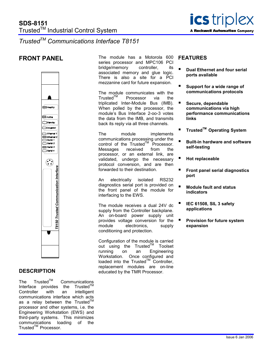 Rockwell Automation T8151 Trusted Communications Interface User Manual | 2 pages