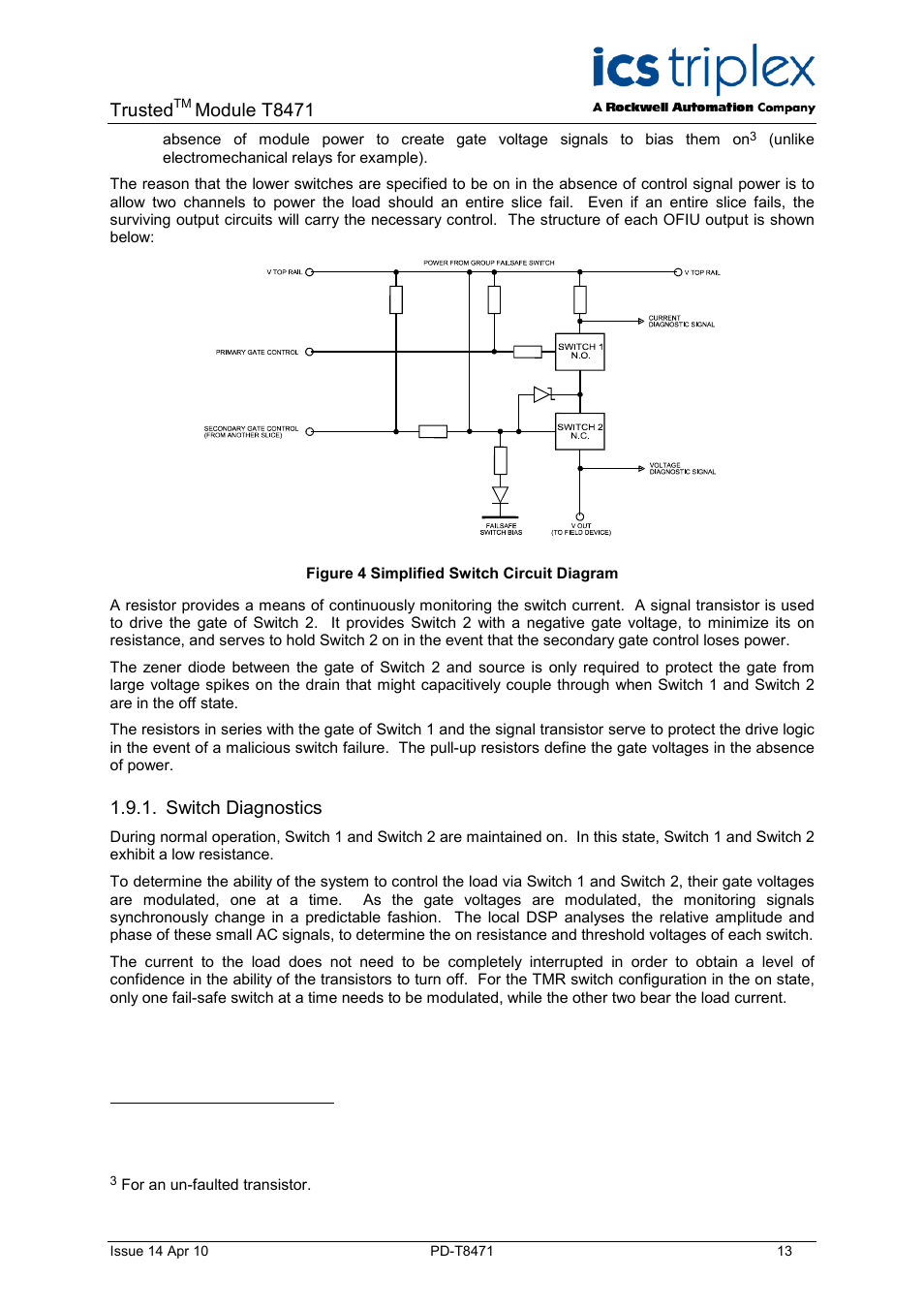 Switch diagnostics, Figure 4 simplified switch circuit diagram, Trusted | Module t8471 | Rockwell Automation T8471 Trusted TMR 120V dc Digital Output Module - 32 Channel User Manual | Page 13 / 32