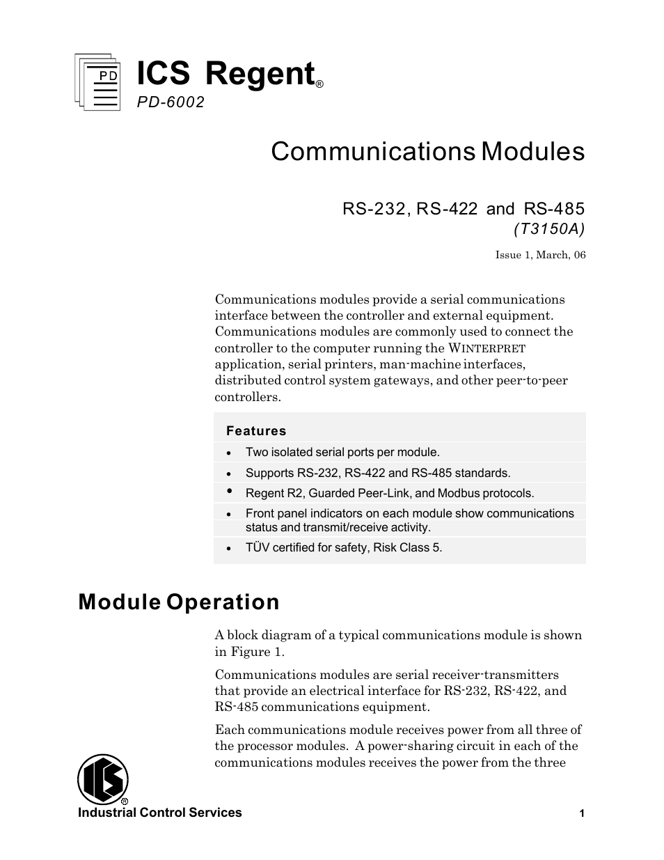 Rockwell Automation T3150A ICS Regent Communications Module User Manual | 21 pages