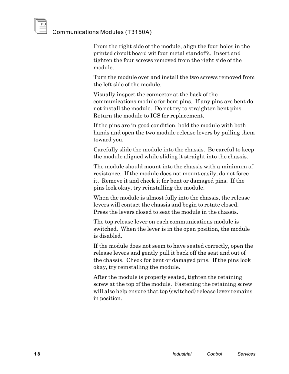 Rockwell Automation T3150A ICS Regent Communications Module User Manual | Page 18 / 21