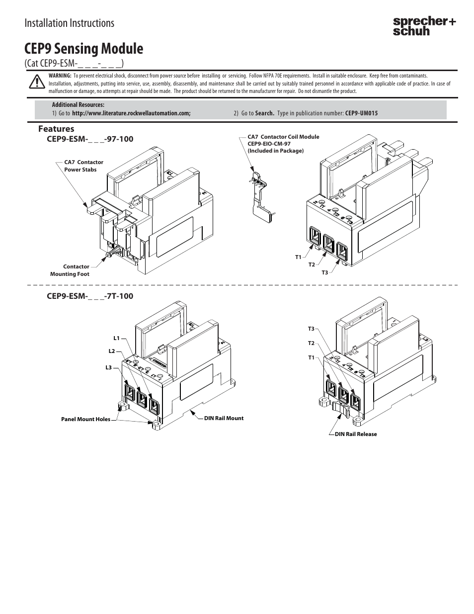 Rockwell Automation CEP9-ESM-xxx-xxx Sprecher+Schuh CEP9 Sensing Module User Manual | 4 pages