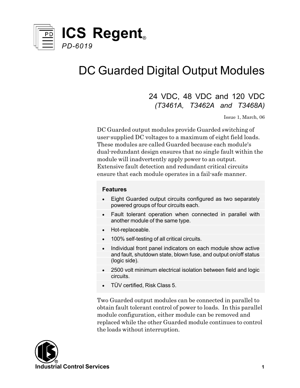Rockwell Automation T3468A ICS Regent DC Guarded Digital Output Modules User Manual | 20 pages