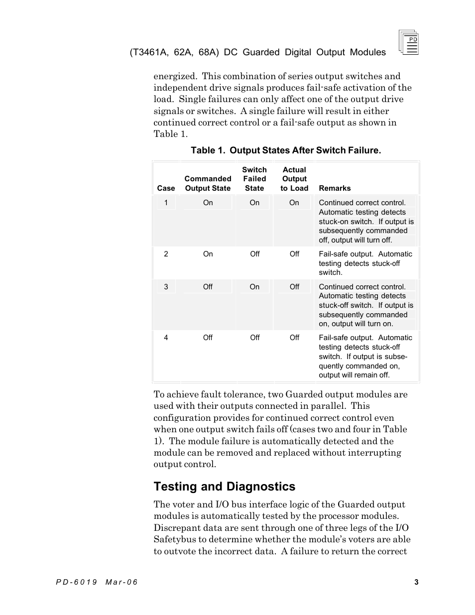 Testing and diagnostics | Rockwell Automation T3468A ICS Regent DC Guarded Digital Output Modules User Manual | Page 3 / 20