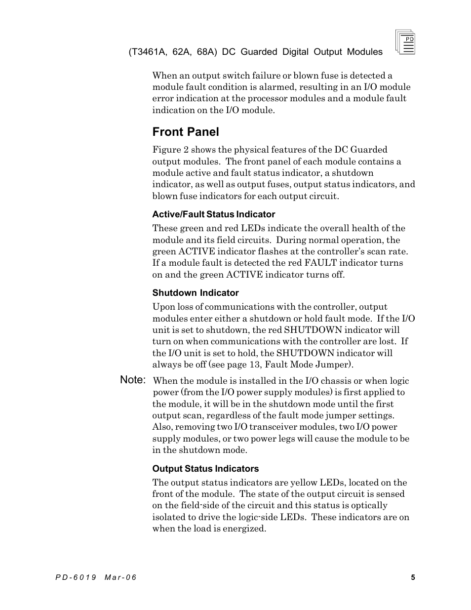 Front panel | Rockwell Automation T3468A ICS Regent DC Guarded Digital Output Modules User Manual | Page 5 / 20