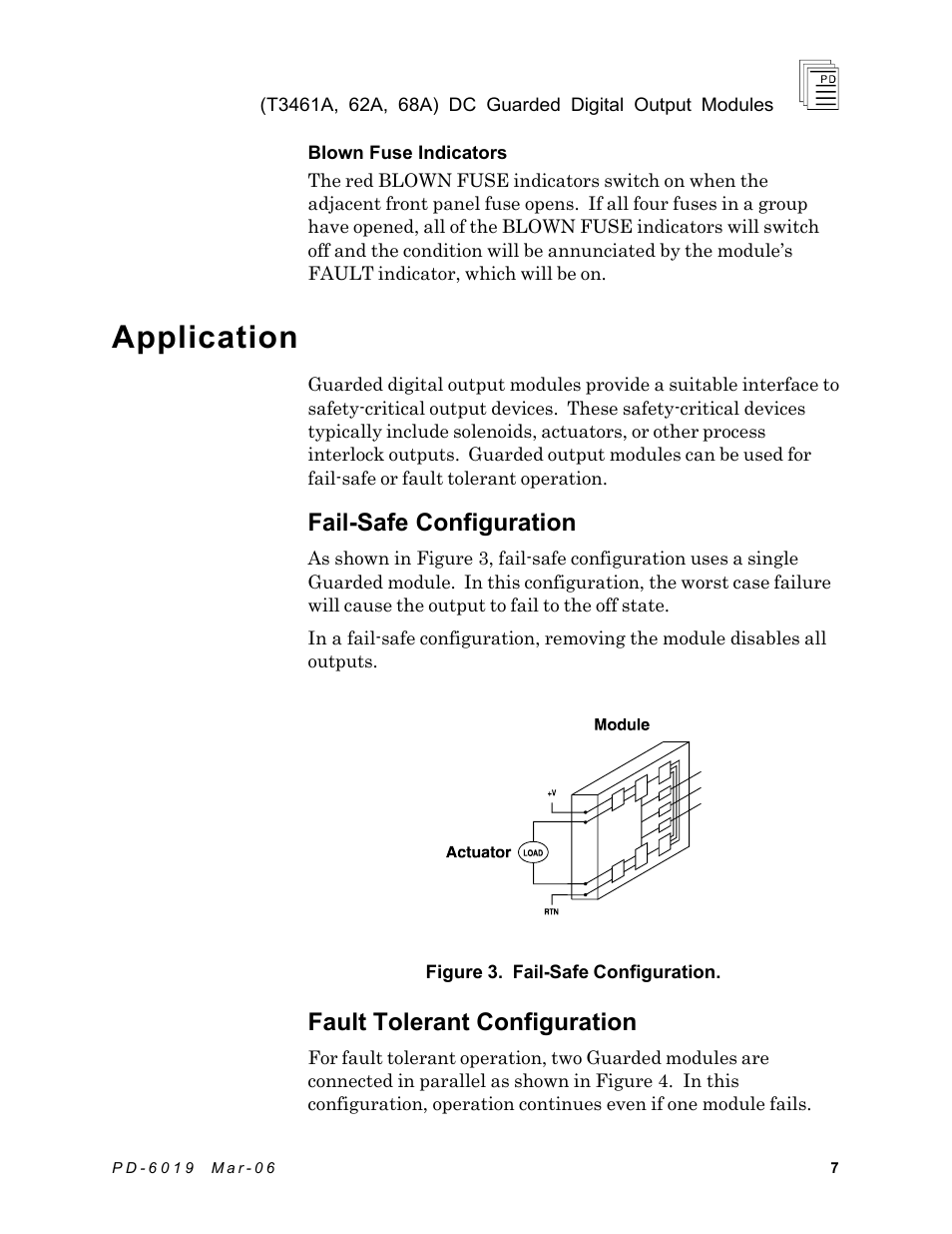 Application, Fail-safe configuration, Fault tolerant configuration | Rockwell Automation T3468A ICS Regent DC Guarded Digital Output Modules User Manual | Page 7 / 20