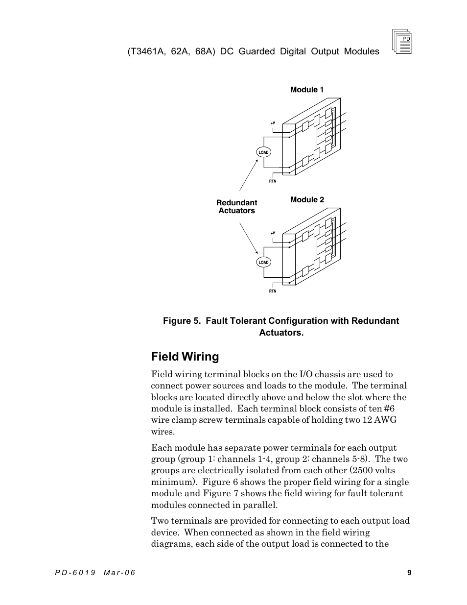 Field wiring | Rockwell Automation T3468A ICS Regent DC Guarded Digital Output Modules User Manual | Page 9 / 20