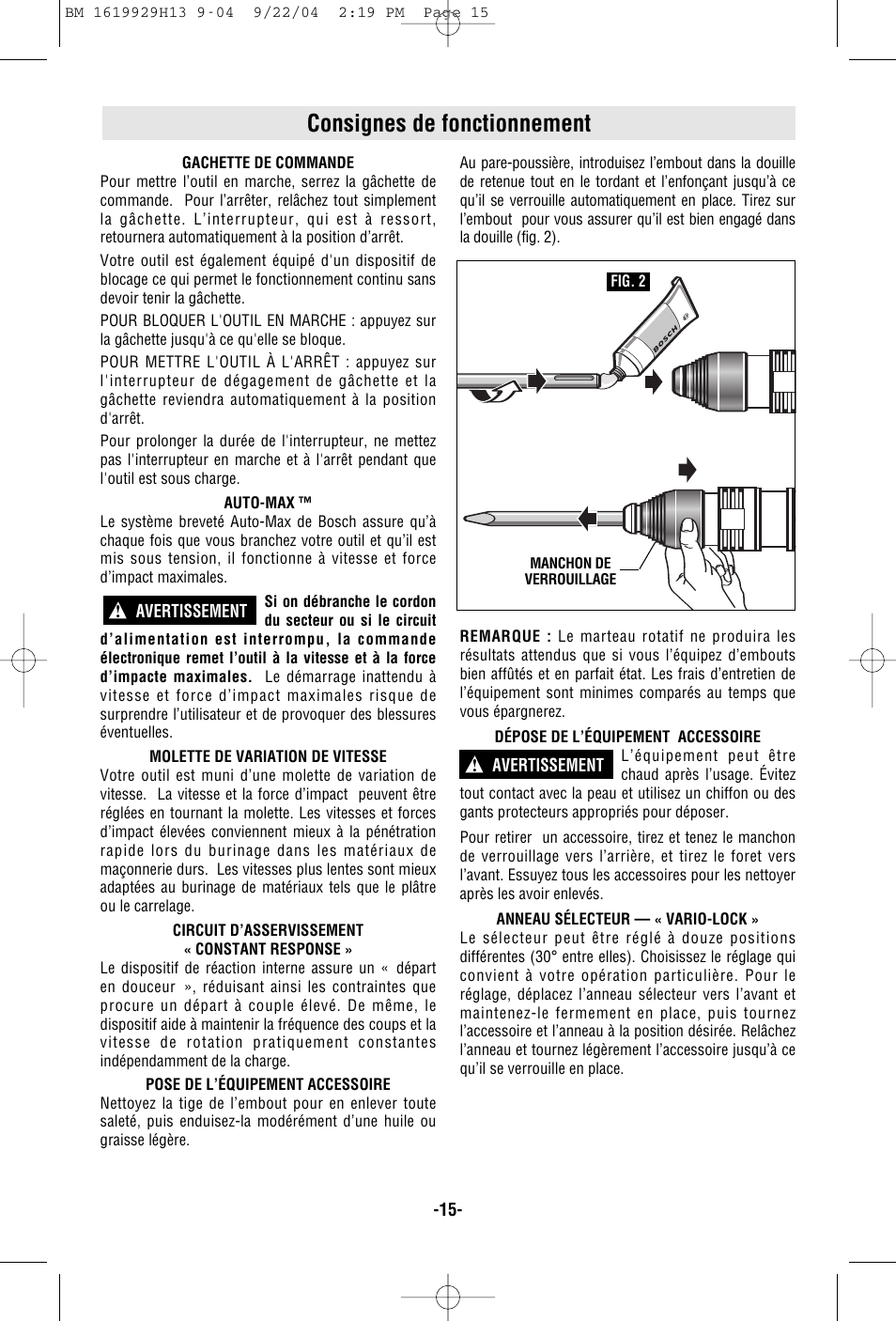 Consignes de fonctionnement | Bosch 11318EVS User Manual | Page 15 / 28