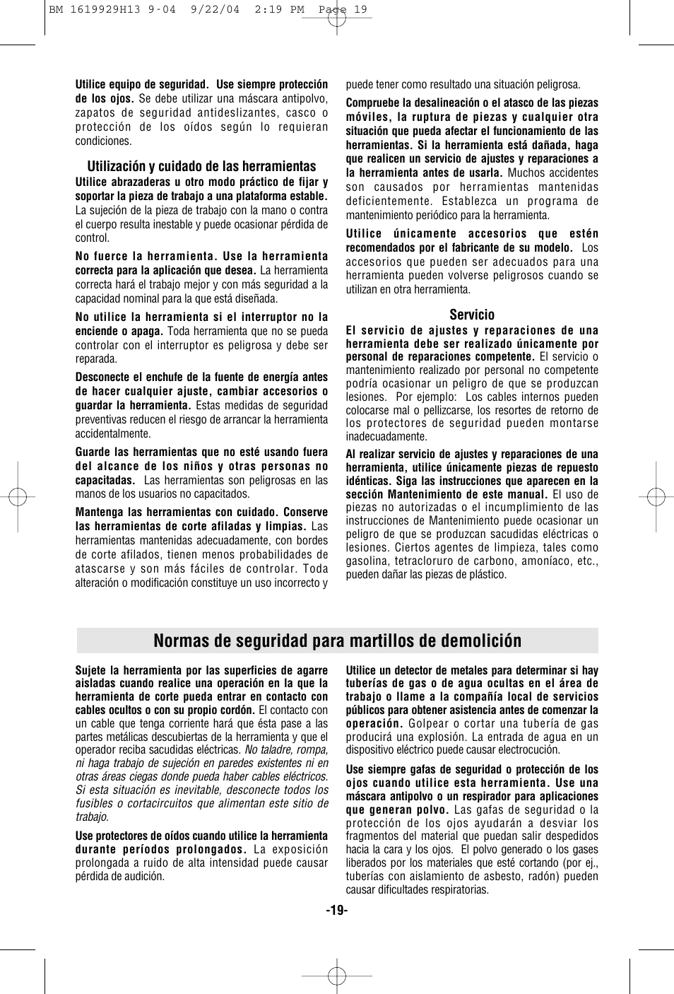 Normas de seguridad para martillos de demolición | Bosch 11318EVS User Manual | Page 19 / 28