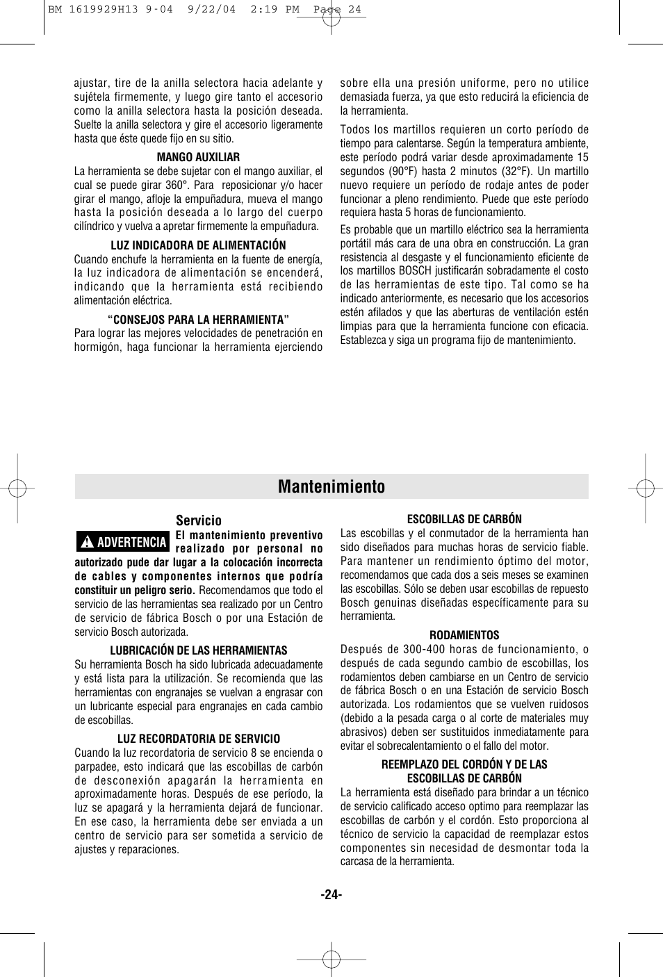 Mantenimiento | Bosch 11318EVS User Manual | Page 24 / 28