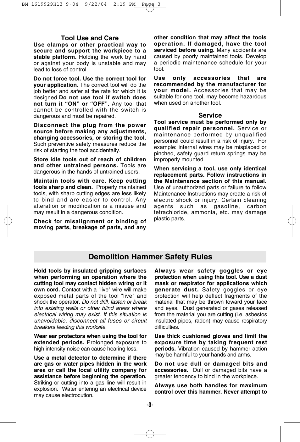 Demolition hammer safety rules | Bosch 11318EVS User Manual | Page 3 / 28