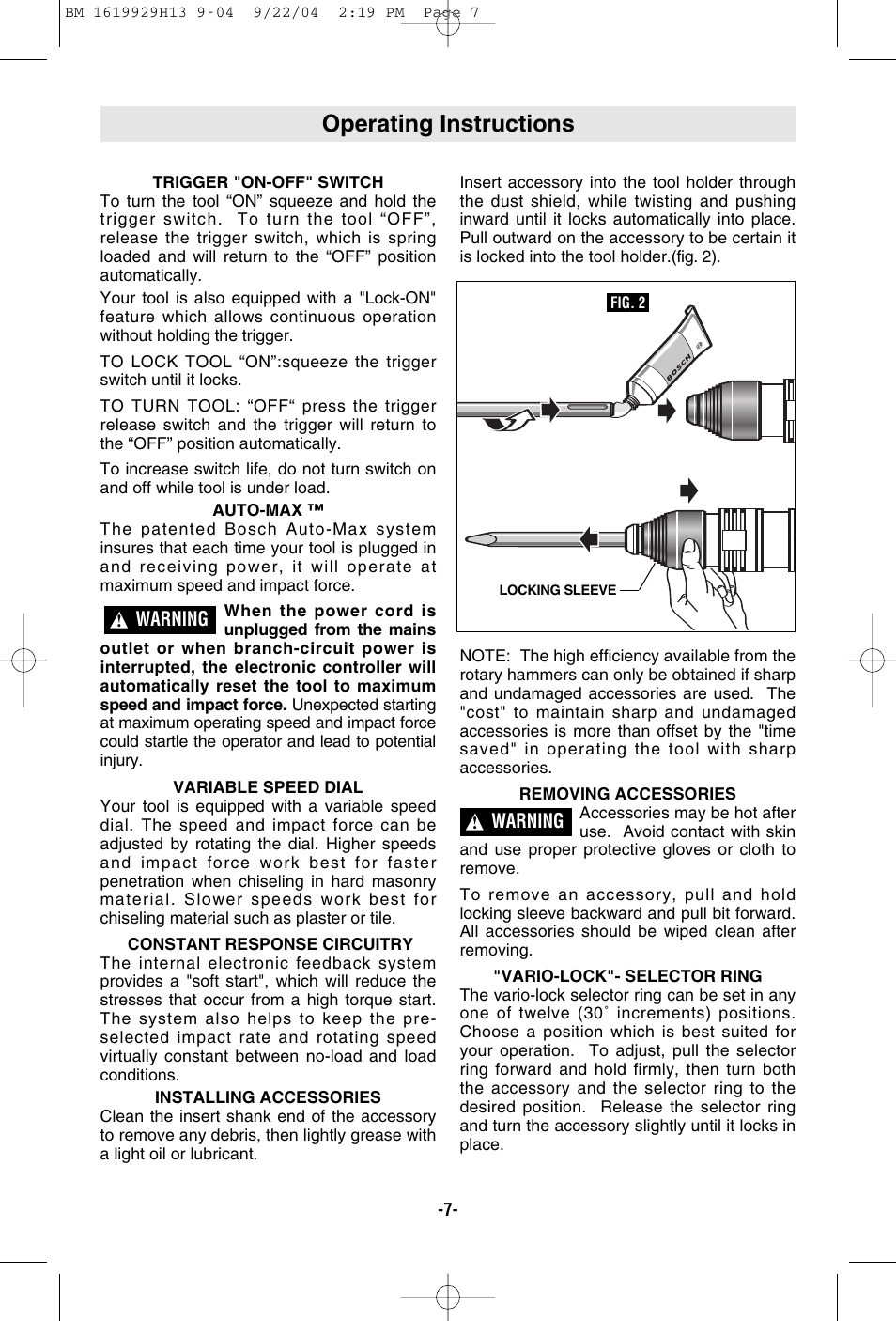 Operating instructions | Bosch 11318EVS User Manual | Page 7 / 28
