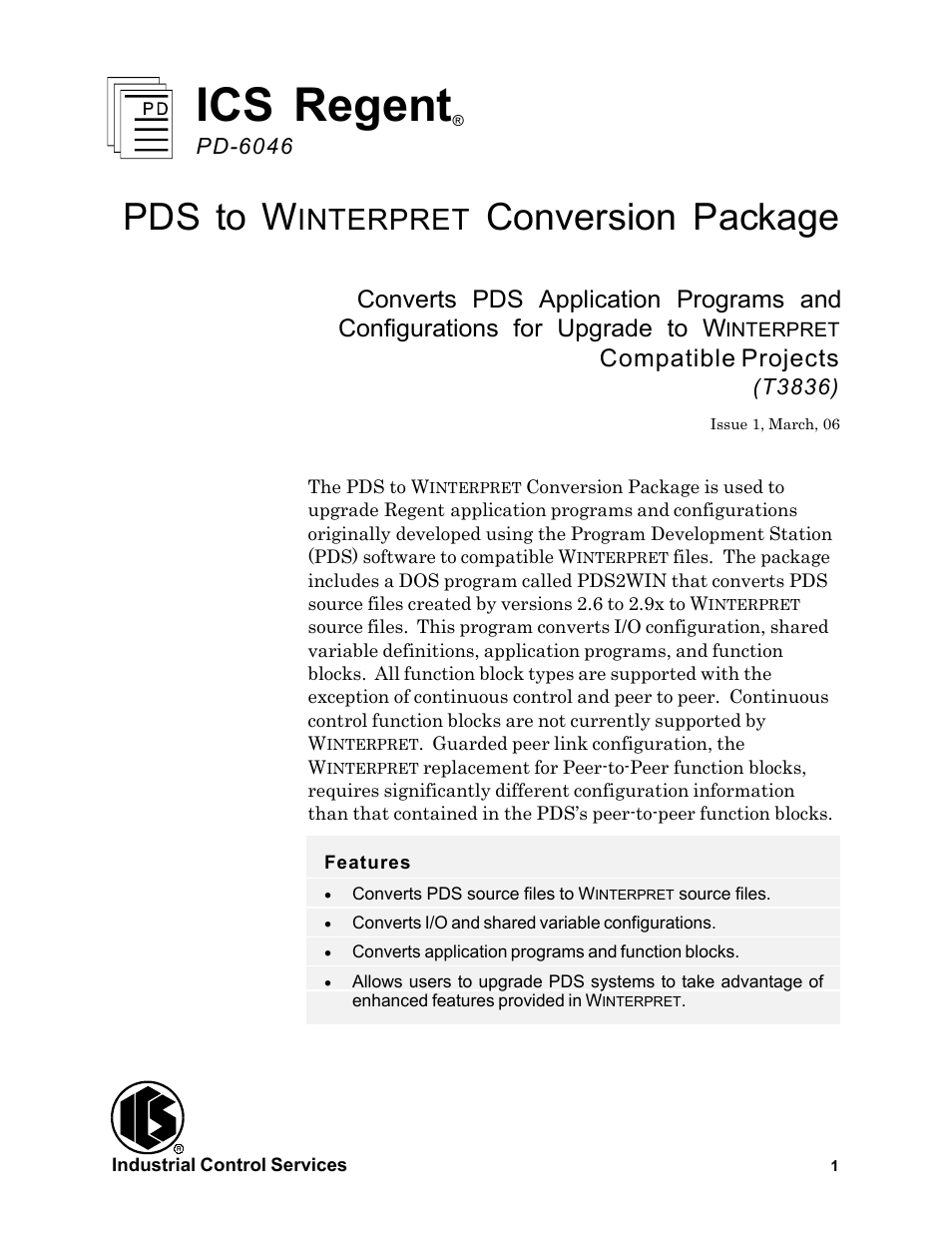 Rockwell Automation T3836 ICS Regent PDS to Winterpret Conversion Package User Manual | 12 pages