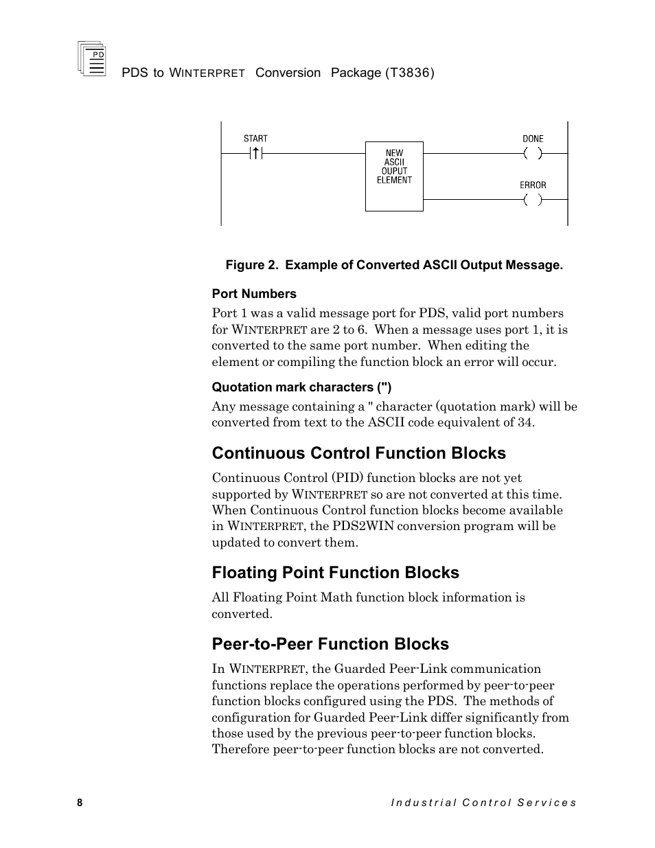 Continuous control function blocks, Floating point function blocks, Peer-to-peer function blocks | Rockwell Automation T3836 ICS Regent PDS to Winterpret Conversion Package User Manual | Page 8 / 12