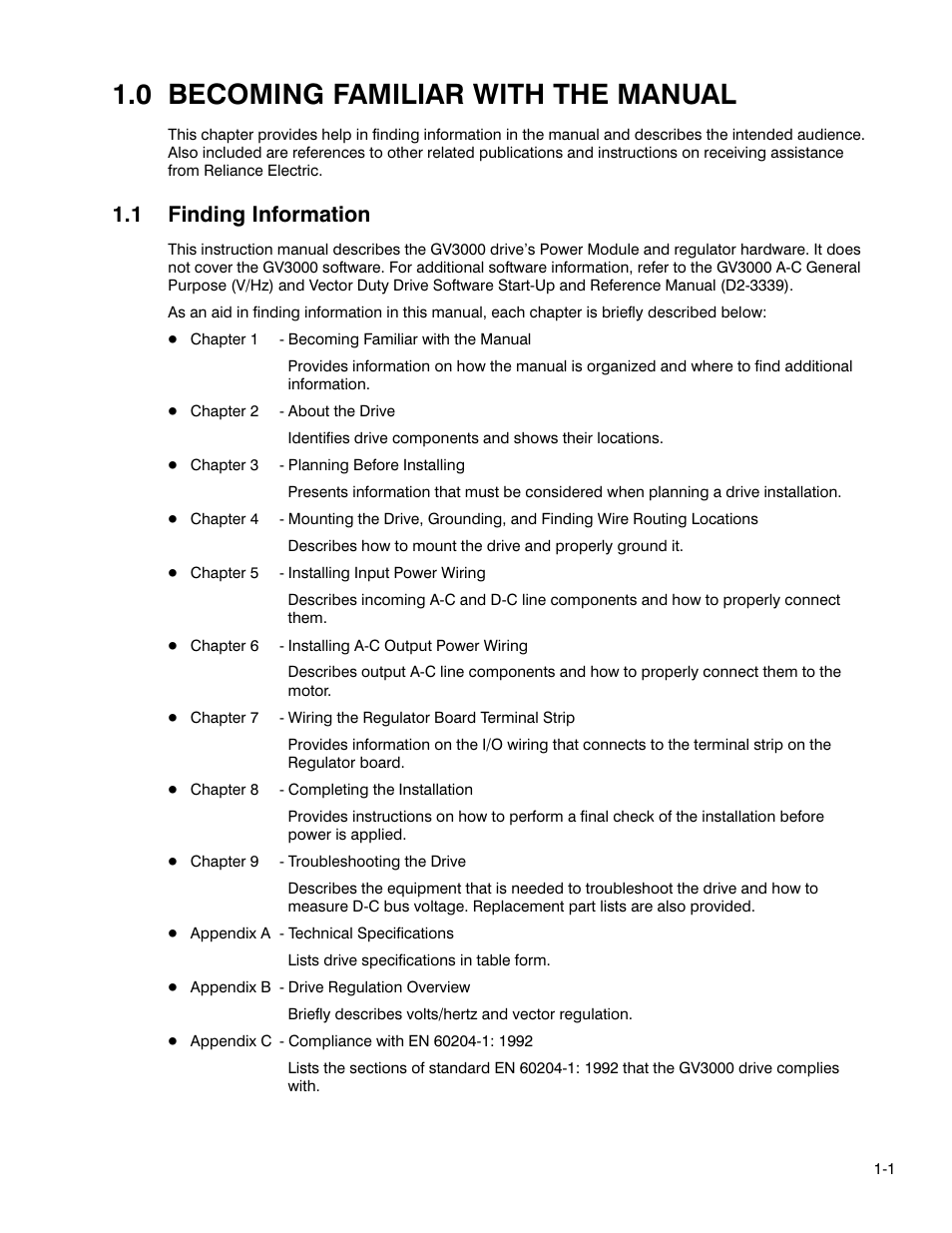 Chapter 1 - becoming familiar with the manual, 0 becoming familiar with the manual, 1 finding information | Rockwell Automation GV3000 AC Pwr Module Ver. 5.0 Hardware Ref, Installation, and Troubleshooting User Manual | Page 15 / 102
