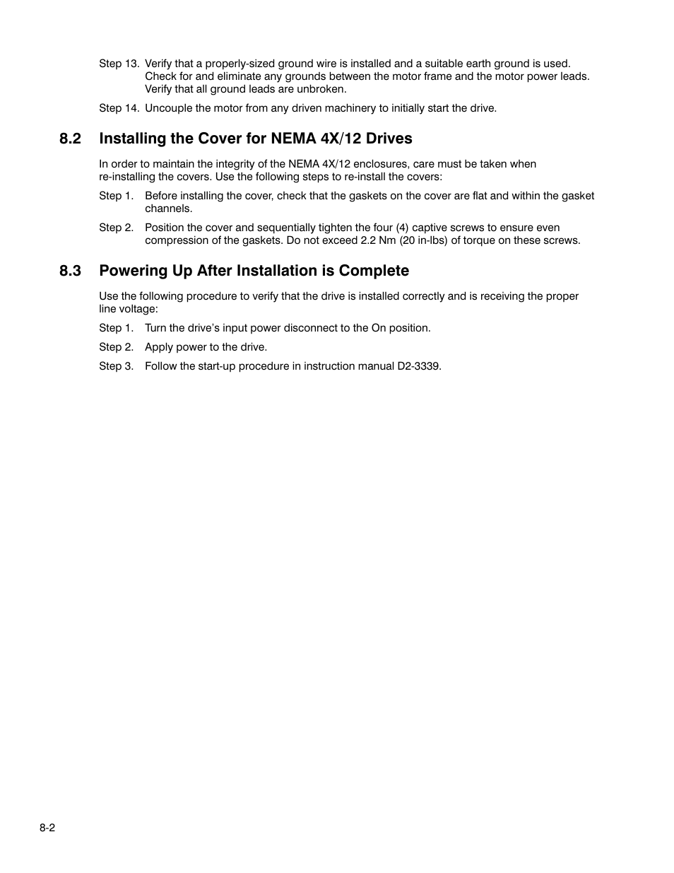 2 installing the cover for nema 4x/12 drives, 3 powering up after installation is complete | Rockwell Automation GV3000 AC Pwr Module Ver. 5.0 Hardware Ref, Installation, and Troubleshooting User Manual | Page 74 / 102