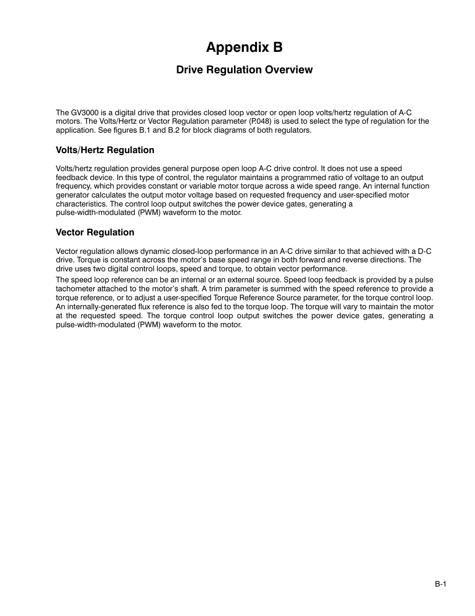 Appendix b - drive regulation overview, Appendix b, Drive regulation overview | Rockwell Automation GV3000 AC Pwr Module Ver. 5.0 Hardware Ref, Installation, and Troubleshooting User Manual | Page 95 / 102