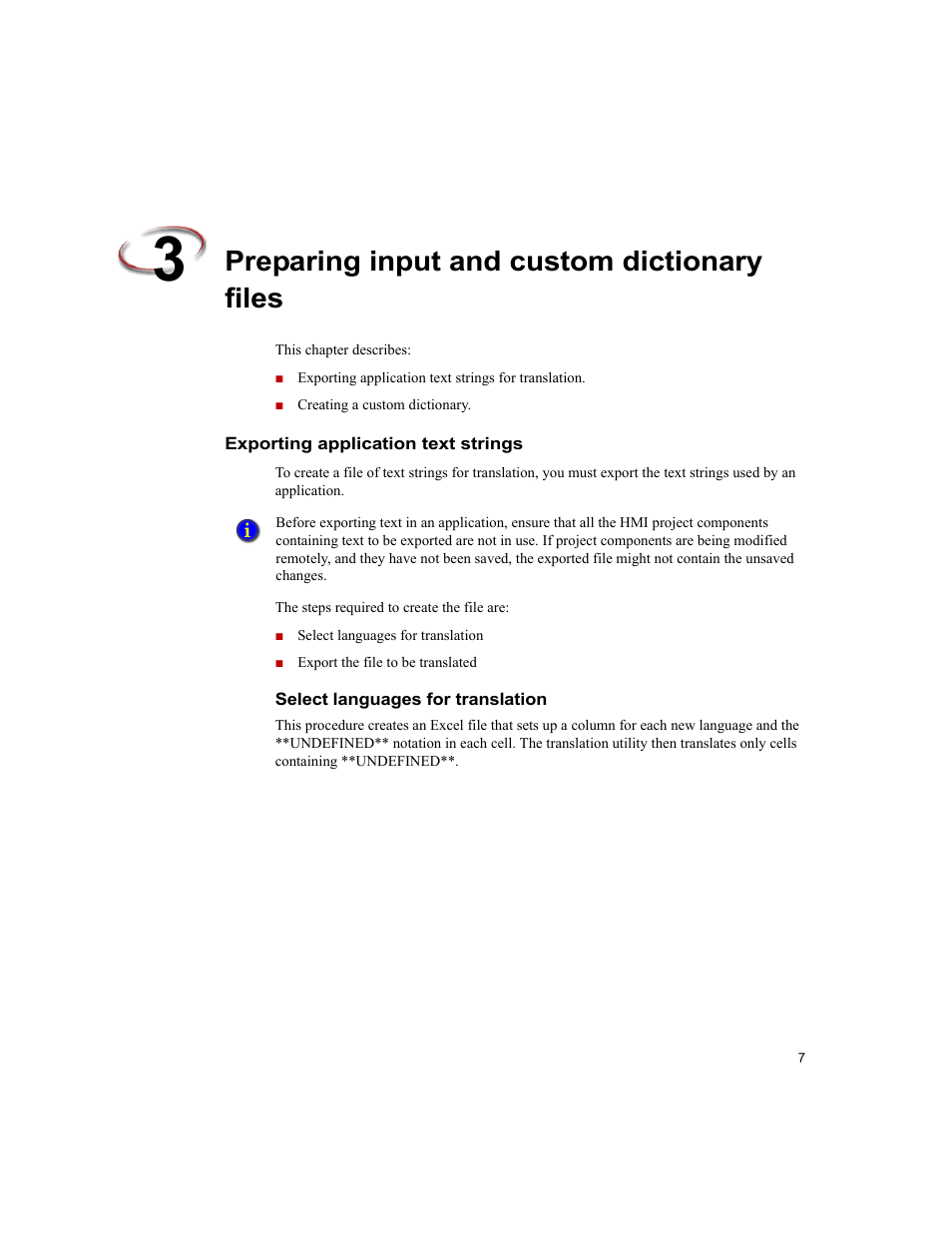 Preparing input and custom dictionary files, Exporting application text strings, Select languages for translation | Rockwell Automation FactoryTalk Translation Utility Installation Guide User Manual | Page 11 / 28