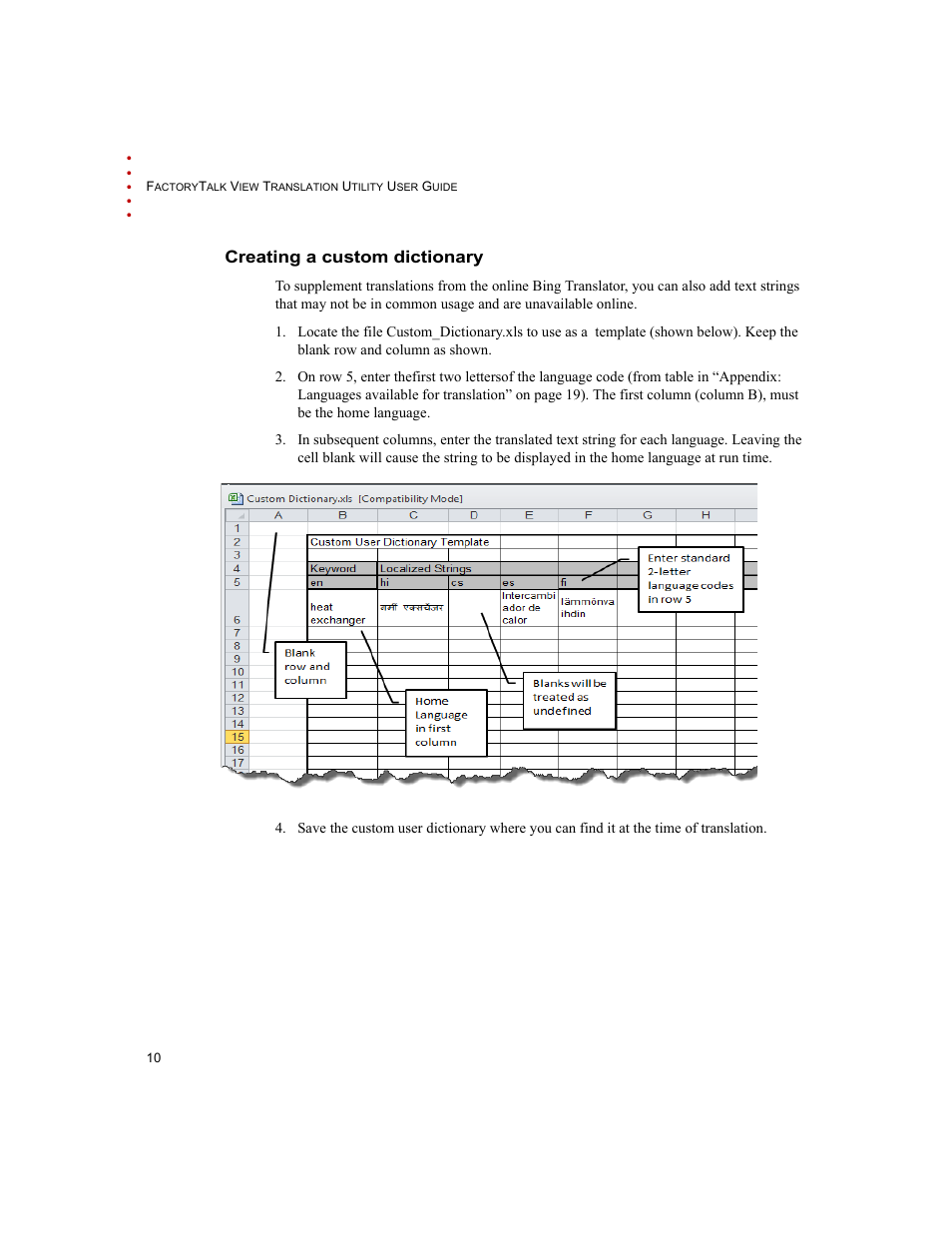 Creating a custom dictionary | Rockwell Automation FactoryTalk Translation Utility Installation Guide User Manual | Page 14 / 28