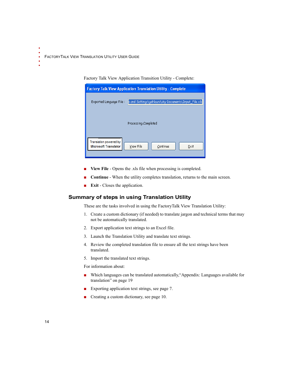 Summary of steps in using translation utility | Rockwell Automation FactoryTalk Translation Utility Installation Guide User Manual | Page 18 / 28