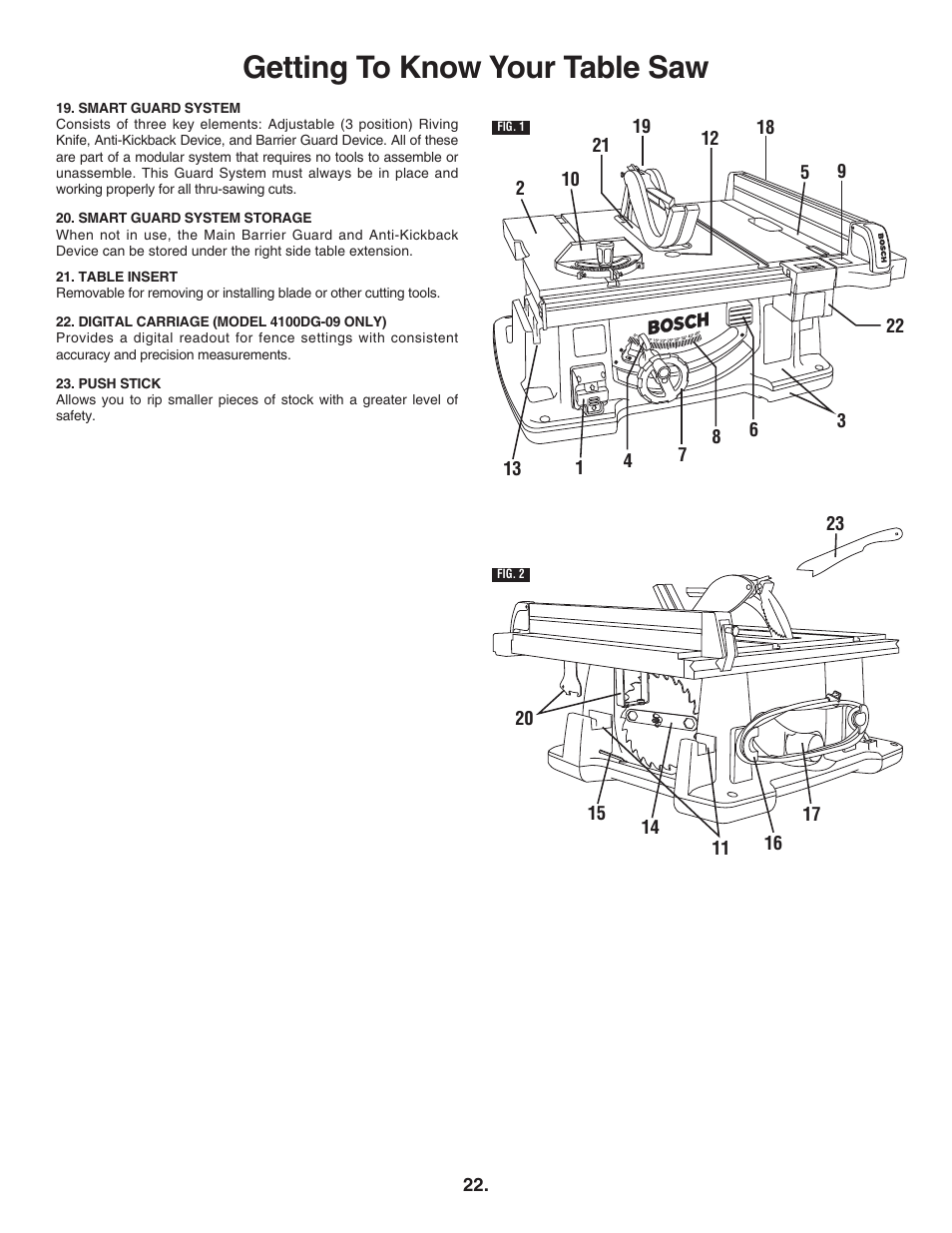 Getting to know your table saw | Bosch 4100DG User Manual | Page 22 / 88