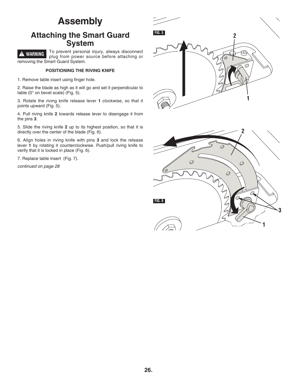 Assembly, Attaching the smart guard system | Bosch 4100DG User Manual | Page 26 / 88