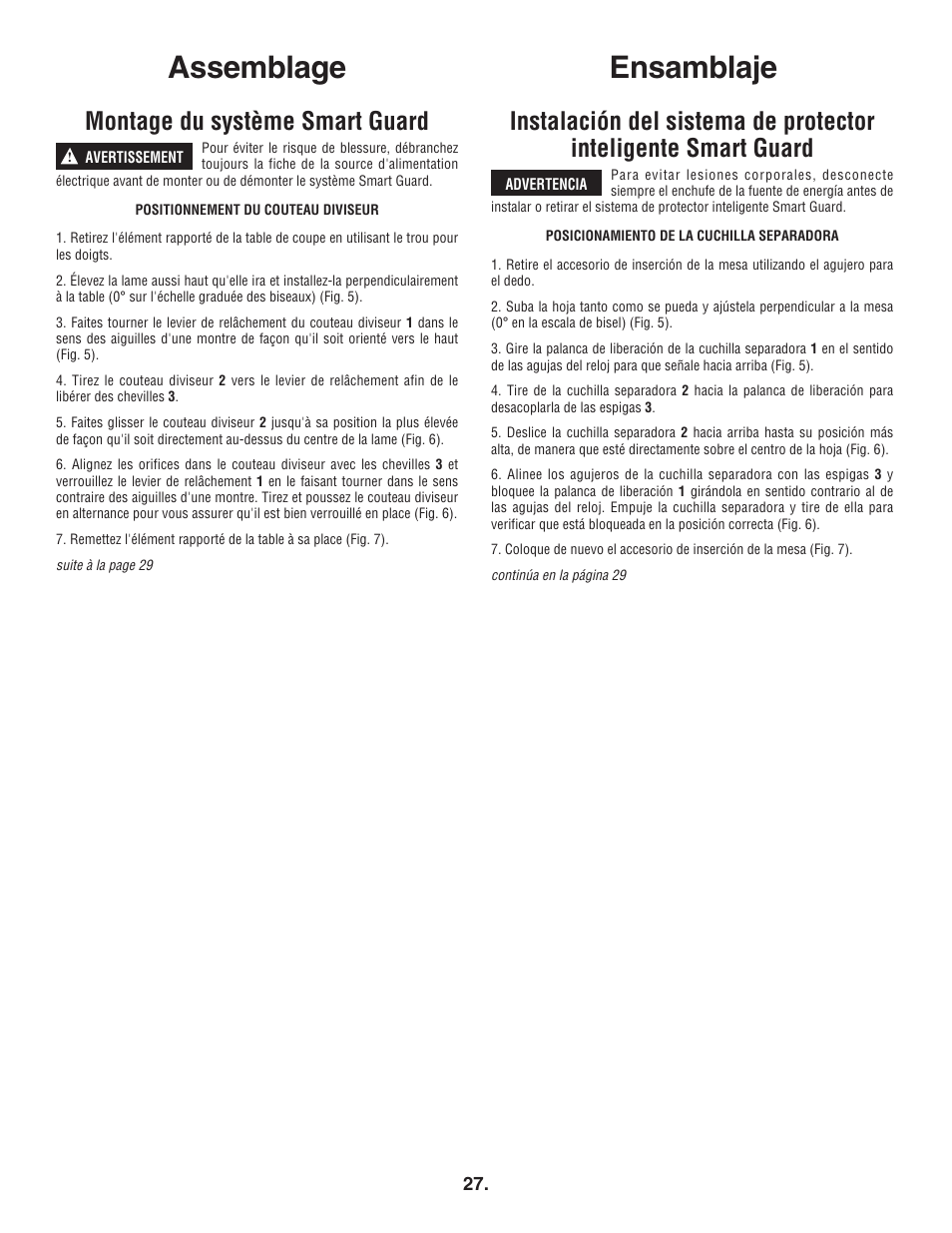 Ensamblaje assemblage, Montage du système smart guard | Bosch 4100DG User Manual | Page 27 / 88
