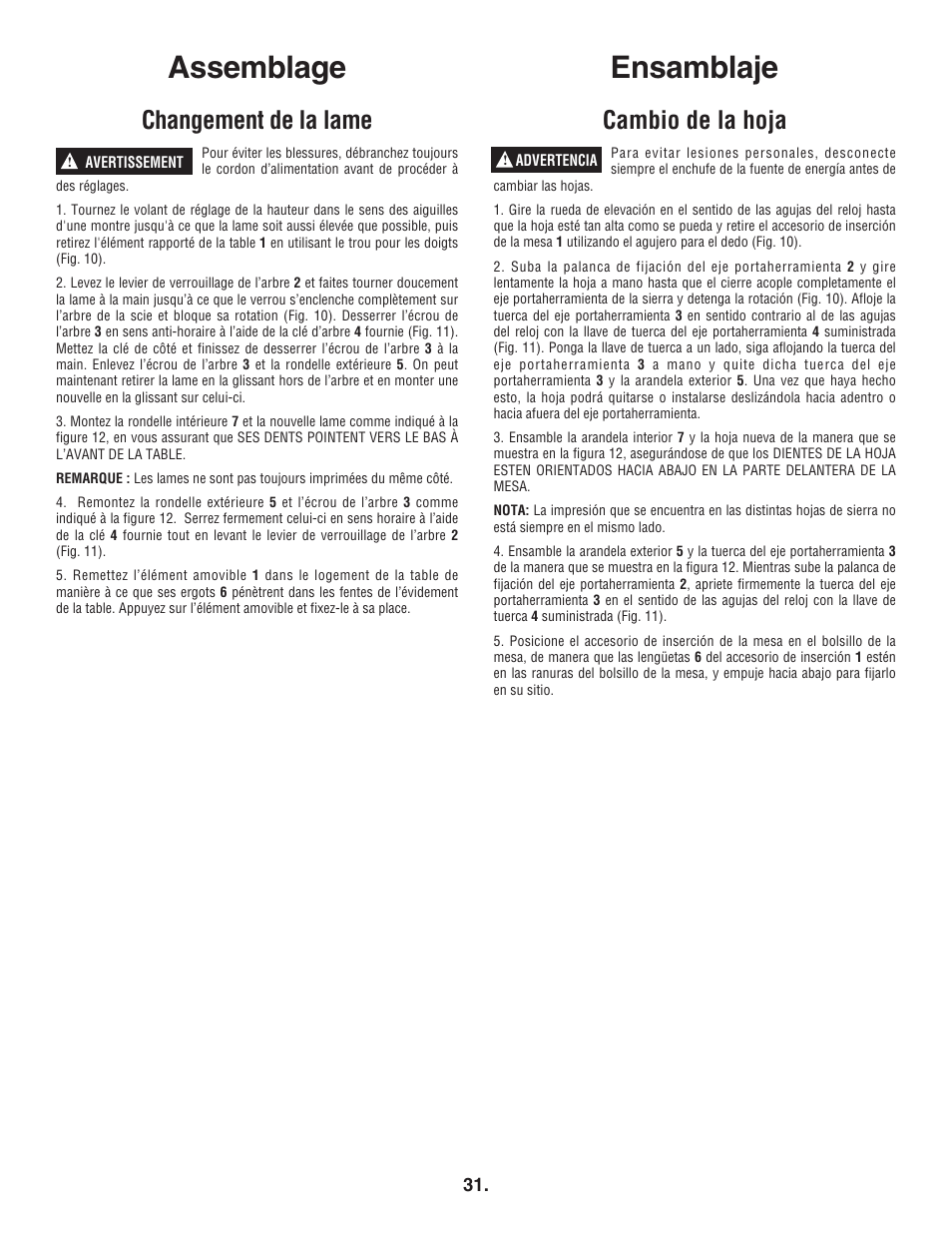 Ensamblaje assemblage, Changement de la lame, Cambio de la hoja | Bosch 4100DG User Manual | Page 31 / 88