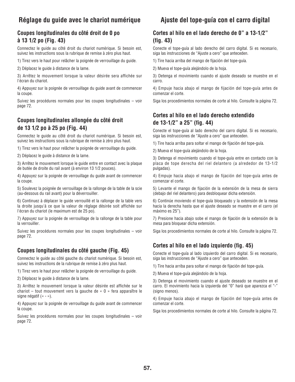 Réglage du guide avec le chariot numérique, Ajuste del tope-guía con el carro digital | Bosch 4100DG User Manual | Page 57 / 88