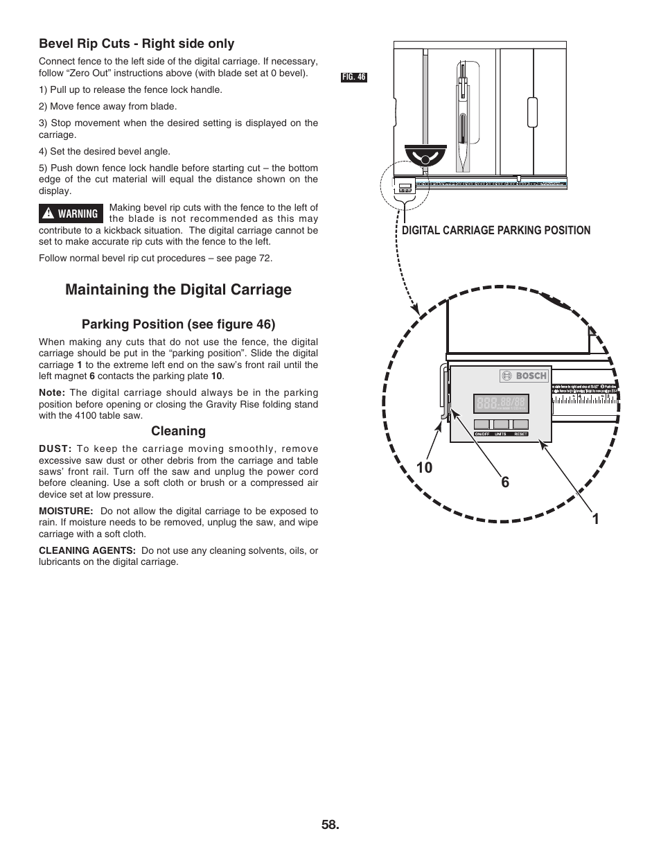 Maintaining the digital carriage | Bosch 4100DG User Manual | Page 58 / 88