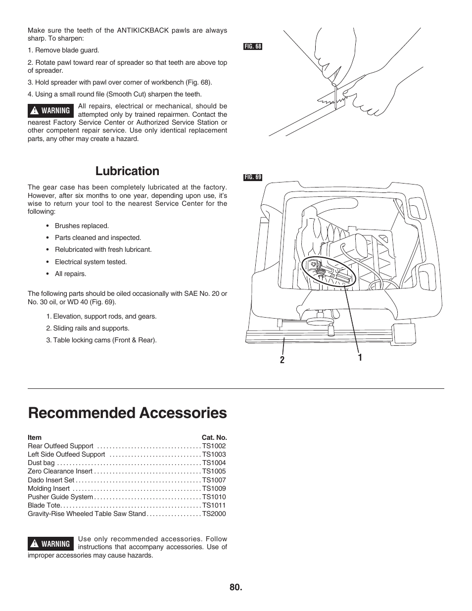 Recommended accessories, Lubrication | Bosch 4100DG User Manual | Page 80 / 88