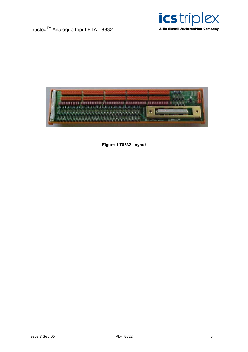 Trusted, Analogue input fta t8832 | Rockwell Automation T8832 Trusted 60 Channel Analogue Input FTA User Manual | Page 3 / 18
