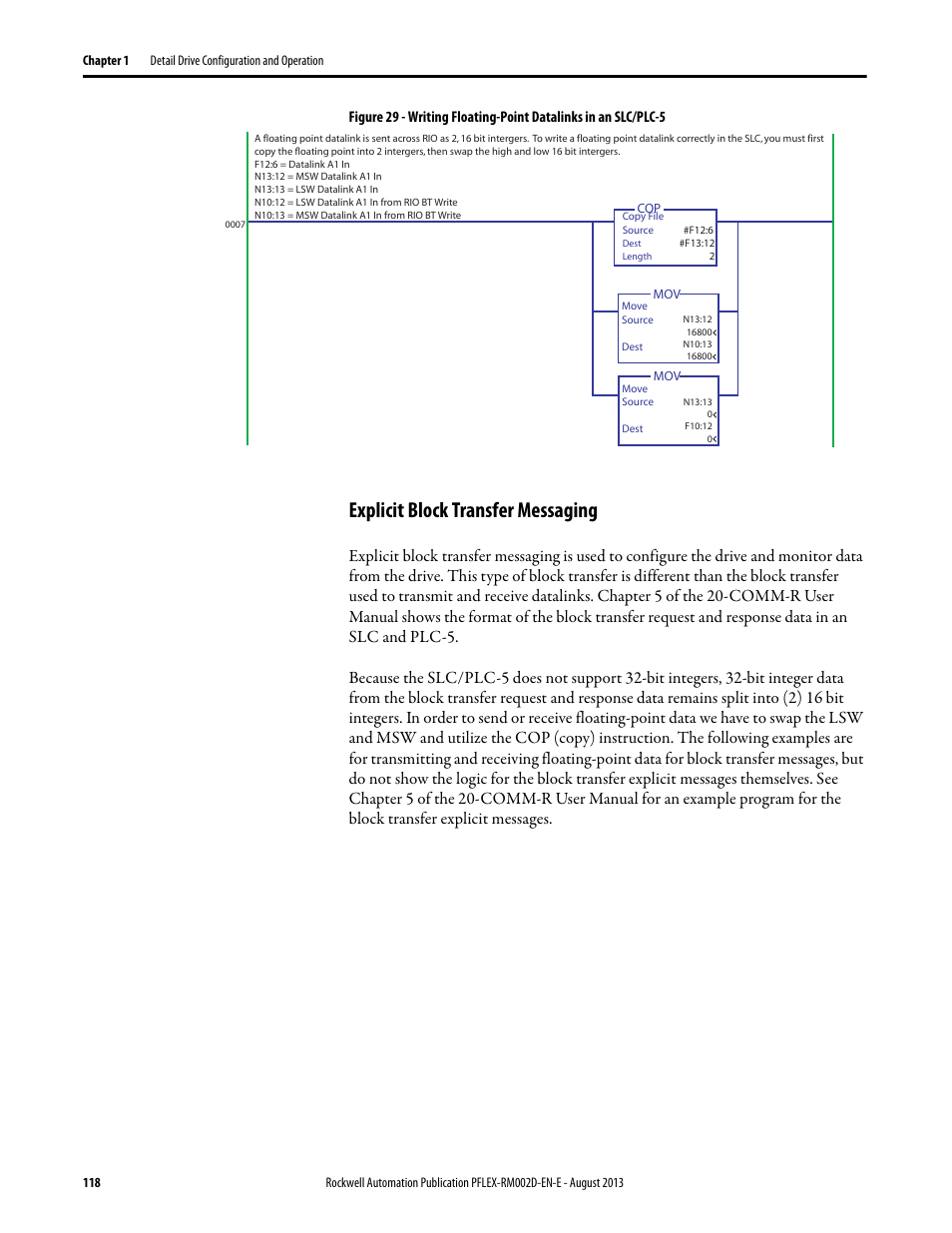 Explicit block transfer messaging | Rockwell Automation 20D PowerFlex 700S with Phase I Control Reference Manual User Manual | Page 118 / 190