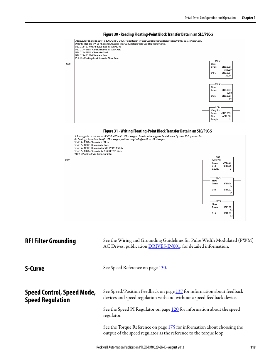 Rfi filter grounding, S-curve, Speed control, speed mode, speed regulation | Rockwell Automation 20D PowerFlex 700S with Phase I Control Reference Manual User Manual | Page 119 / 190