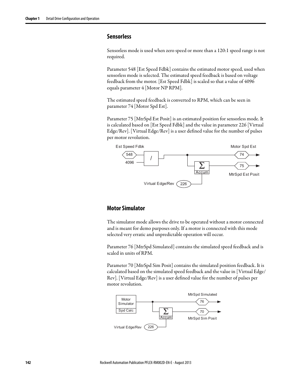 Sensorless, Motor simulator, Sensorless motor simulator | Rockwell Automation 20D PowerFlex 700S with Phase I Control Reference Manual User Manual | Page 142 / 190
