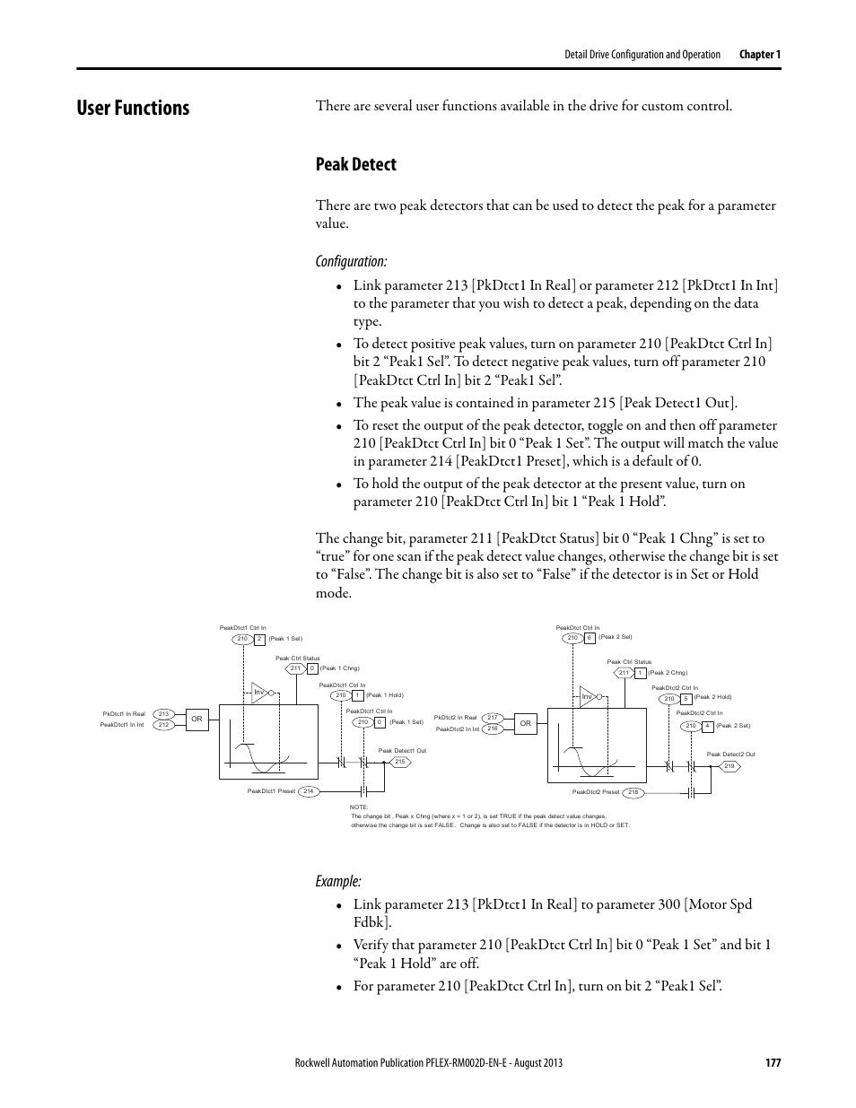 User functions, Peak detect, Configuration | Example | Rockwell Automation 20D PowerFlex 700S with Phase I Control Reference Manual User Manual | Page 177 / 190