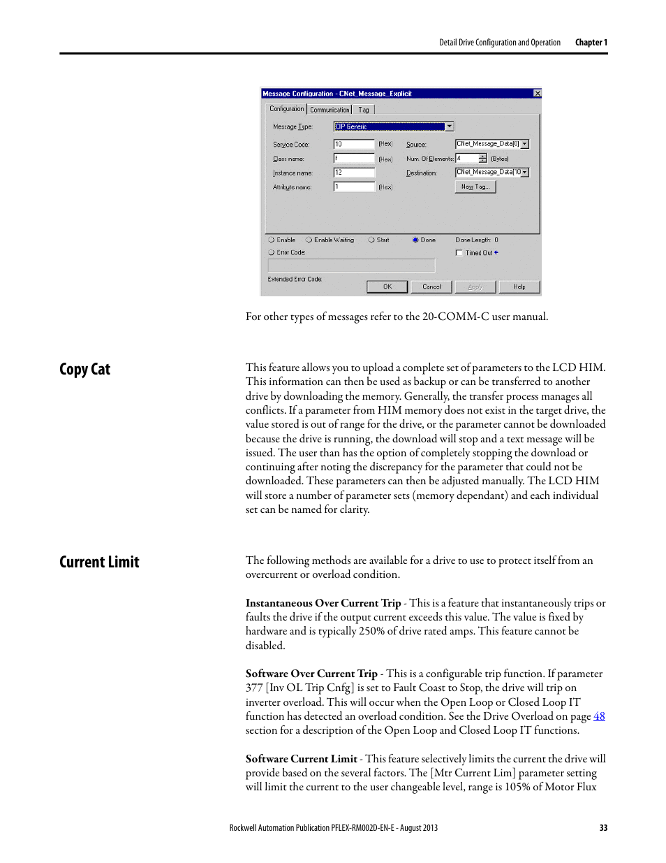 Copy cat, Current limit, Copy cat current limit | Rockwell Automation 20D PowerFlex 700S with Phase I Control Reference Manual User Manual | Page 33 / 190