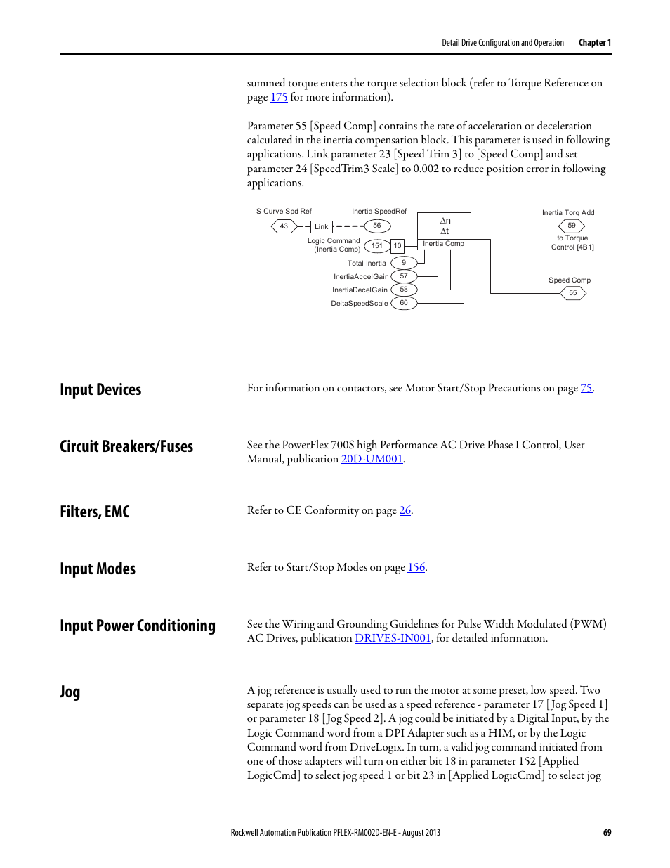Input devices, Circuit breakers/fuses, Filters, emc | Input modes, Input power conditioning | Rockwell Automation 20D PowerFlex 700S with Phase I Control Reference Manual User Manual | Page 69 / 190