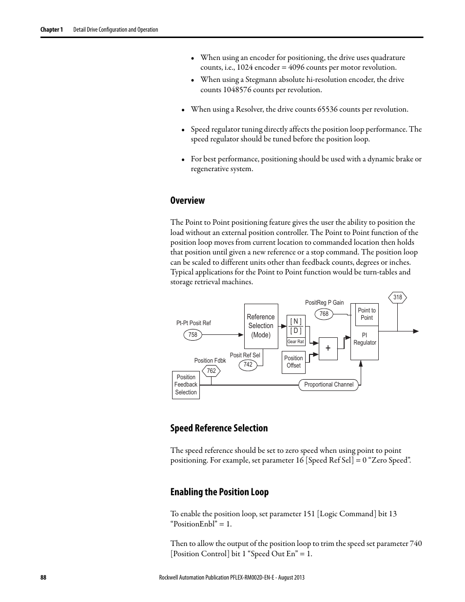 Overview, Speed reference selection, Enabling the position loop | Rockwell Automation 20D PowerFlex 700S with Phase I Control Reference Manual User Manual | Page 88 / 190
