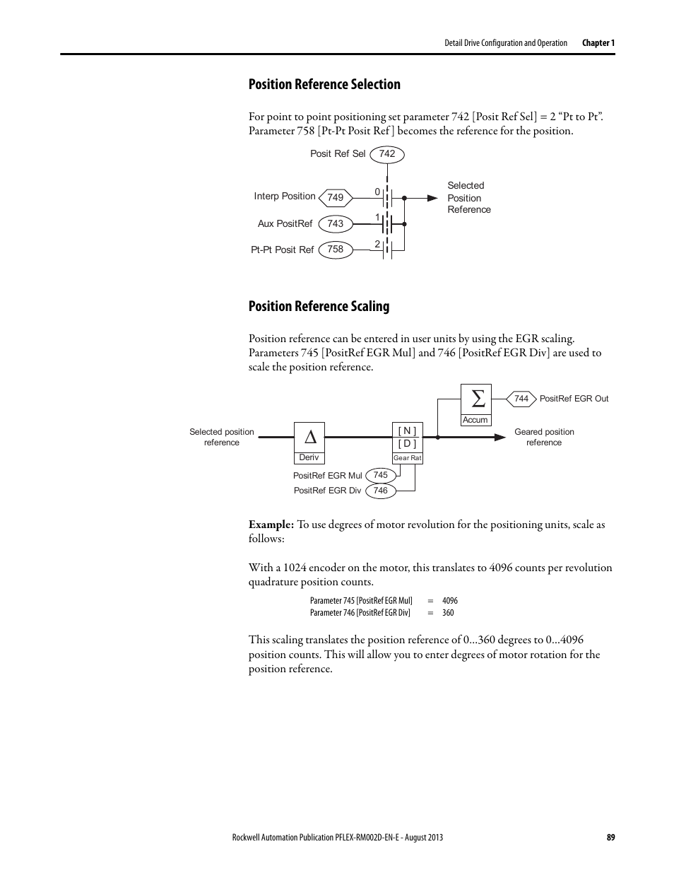 Position reference selection, Position reference scaling | Rockwell Automation 20D PowerFlex 700S with Phase I Control Reference Manual User Manual | Page 89 / 190