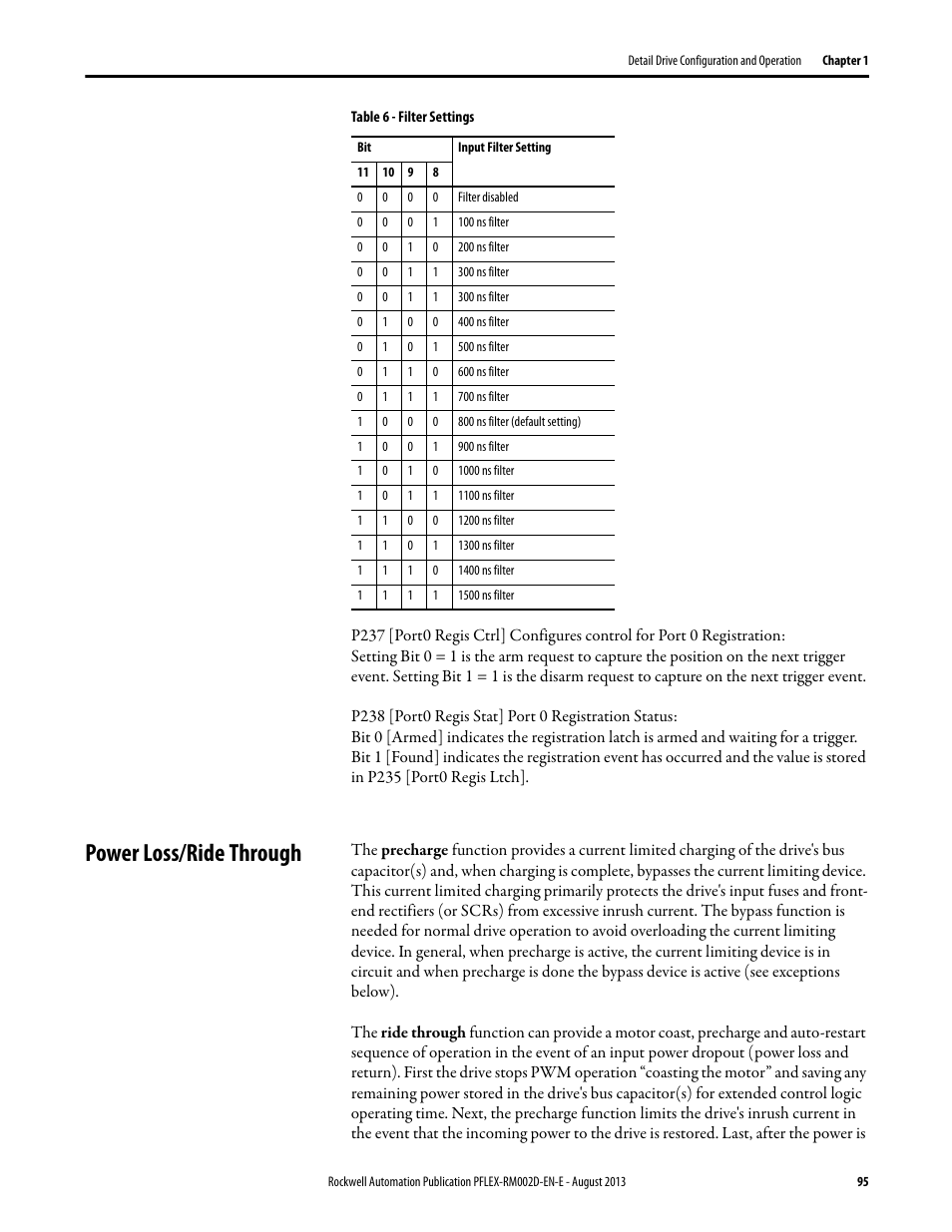 Power loss/ride through | Rockwell Automation 20D PowerFlex 700S with Phase I Control Reference Manual User Manual | Page 95 / 190