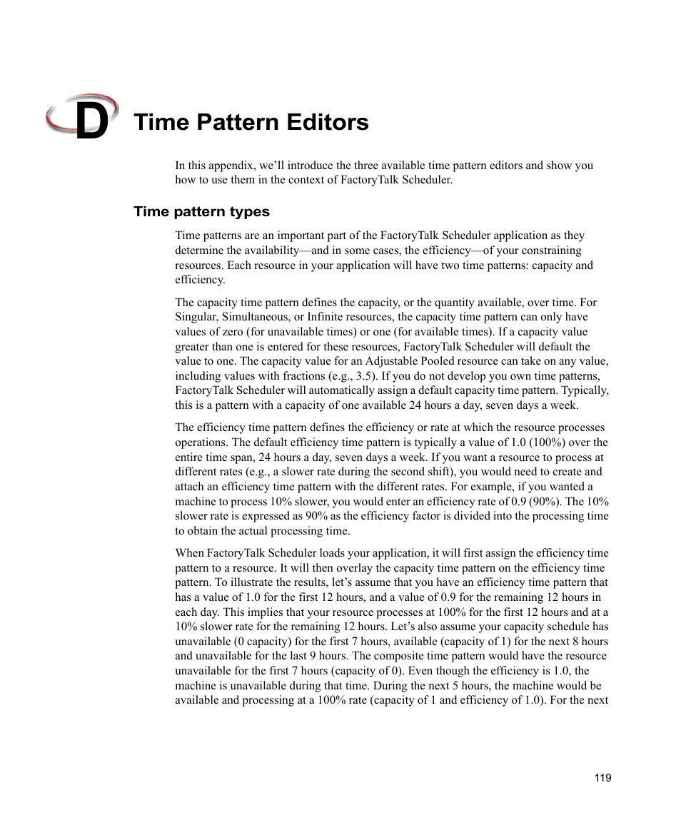 Time pattern editors, Time pattern types | Rockwell Automation FactoryTalk Scheduler Users Guide User Manual | Page 125 / 146