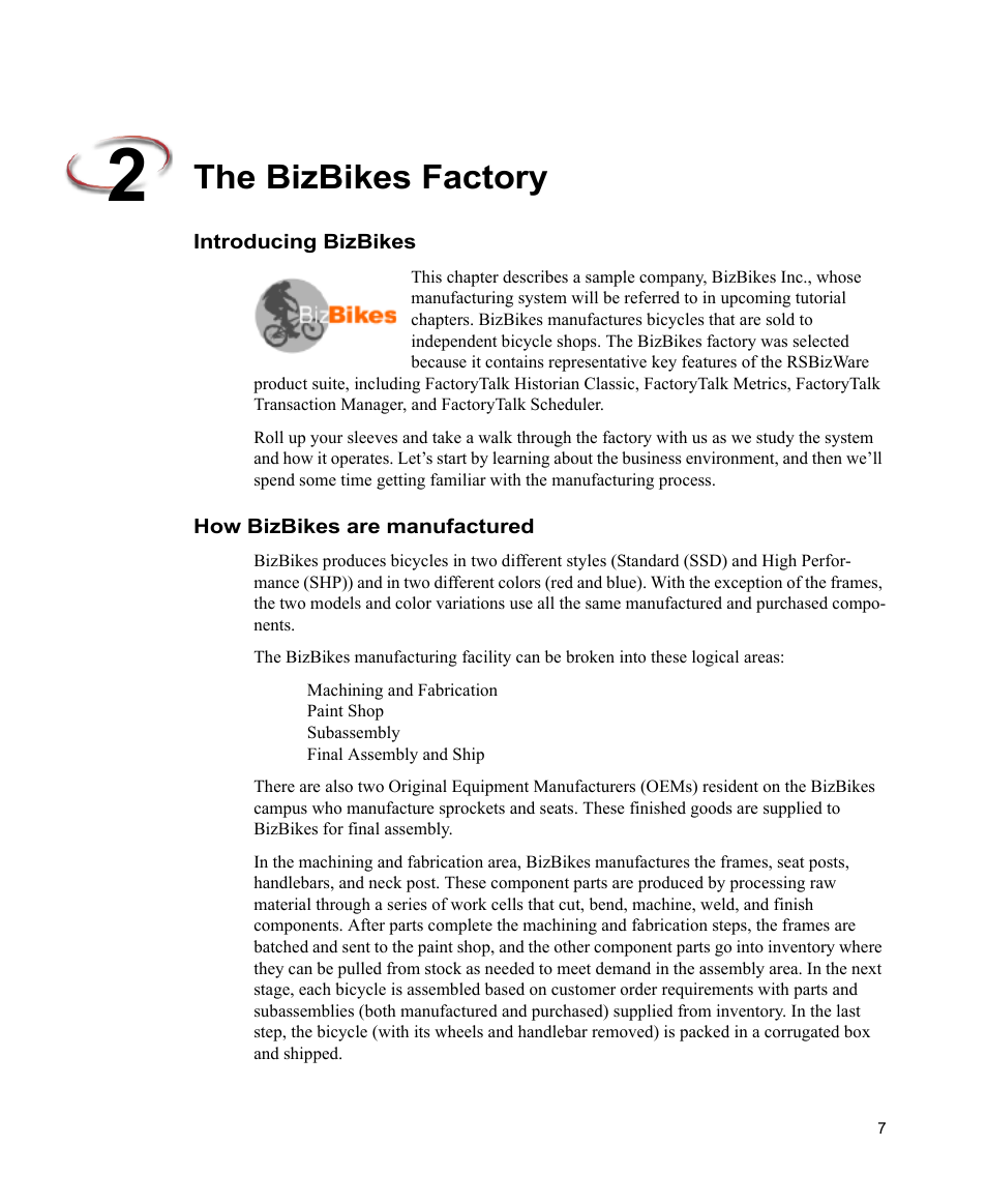 The bizbikes factory, Introducing bizbikes, How bizbikes are manufactured | Introducing bizbikes how bizbikes are manufactured | Rockwell Automation FactoryTalk Scheduler Users Guide User Manual | Page 13 / 146