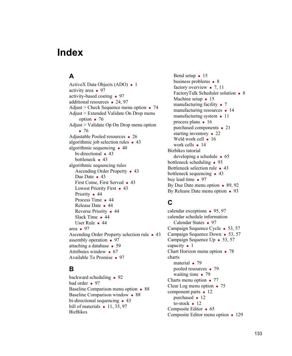 Index | Rockwell Automation FactoryTalk Scheduler Users Guide User Manual | Page 139 / 146