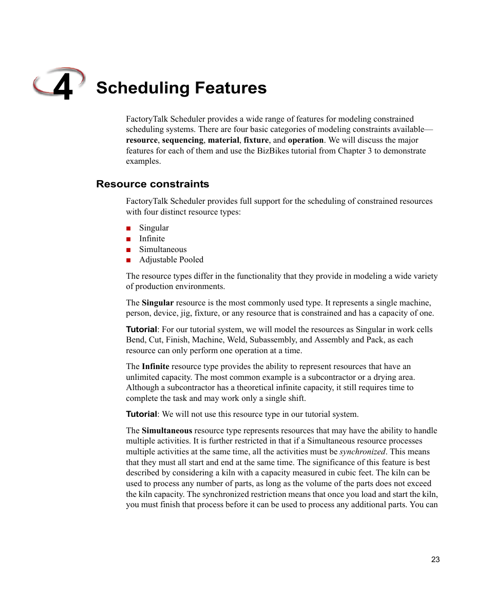 Scheduling features, Resource constraints | Rockwell Automation FactoryTalk Scheduler Users Guide User Manual | Page 29 / 146