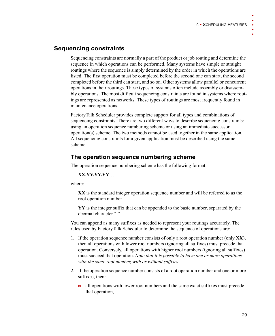Sequencing constraints, The operation sequence numbering scheme | Rockwell Automation FactoryTalk Scheduler Users Guide User Manual | Page 35 / 146