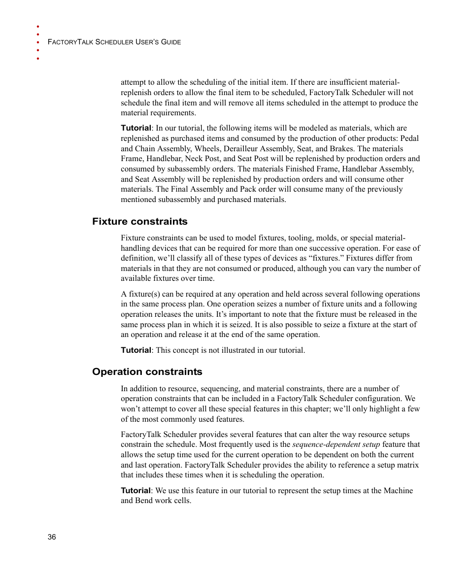 Fixture constraints, Operation constraints, Fixture constraints operation constraints | Rockwell Automation FactoryTalk Scheduler Users Guide User Manual | Page 42 / 146