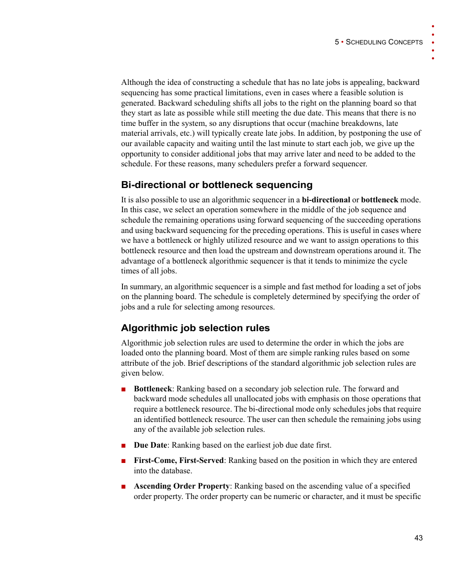 Bi-directional or bottleneck sequencing, Algorithmic job selection rules | Rockwell Automation FactoryTalk Scheduler Users Guide User Manual | Page 49 / 146